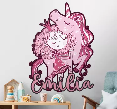 Wall stickers for kid pink unicorn embrace - TenStickers