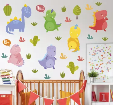 Wall stickers for kid vibrant animated dinosaurs - TenStickers