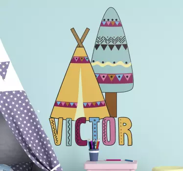 Wall stickers for kid vibrant teepee and tree - TenStickers