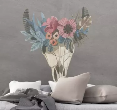 Watercolor bull skull floral wall decal - TenStickers