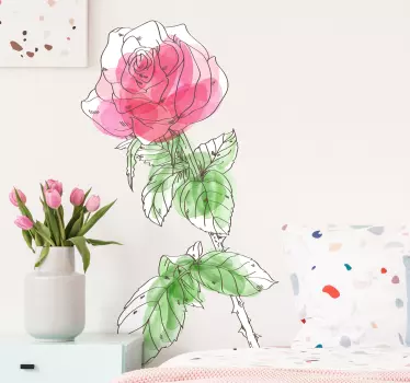 watercolor rose flower wall decal - TenStickers