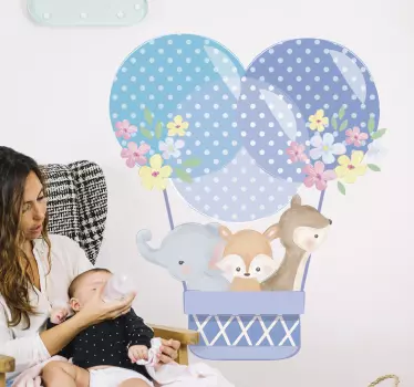 Watercolour animals hot air balloon illustration sticker - TenStickers