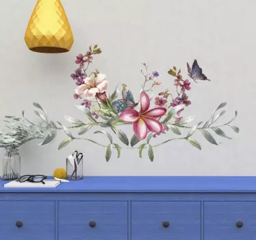 Watercolour butterfly & flowers flower wall decal - TenStickers