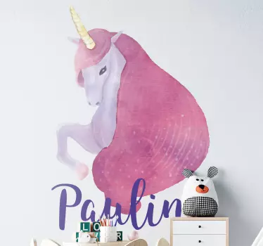 Watercolour unicorn with name  Custom Sticker - TenStickers