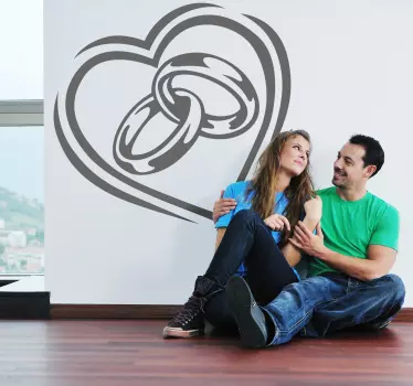 Wedding Rings and Heart Sticker - TenStickers