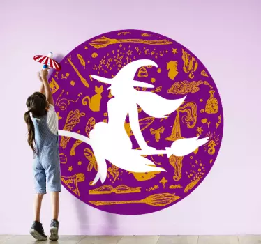 Whimsical Witch Riding fairy tale sticker - TenStickers