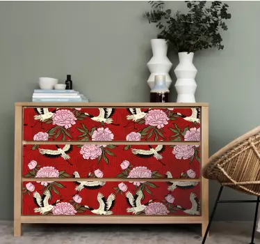 White birds on red tropical pattern decals for furniture - TenStickers