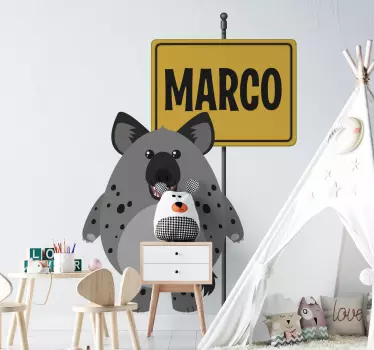 Wild animal hyena with name Kids Bedroom Wall decal - TenStickers