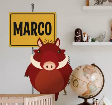 Wild animal wartog with name Kids Bedroom Wall Sticker - TenStickers