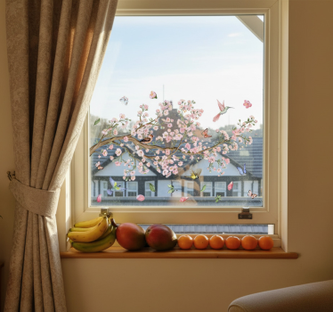 Window sticker cherry blossom with birds - TenStickers