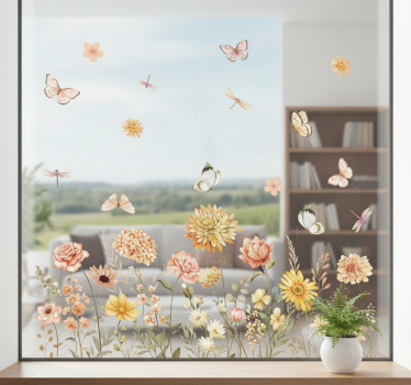 Window sticker wildflower meadow with butterflies - TenStickers