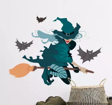 Witch flying halloween wall decal - TenStickers