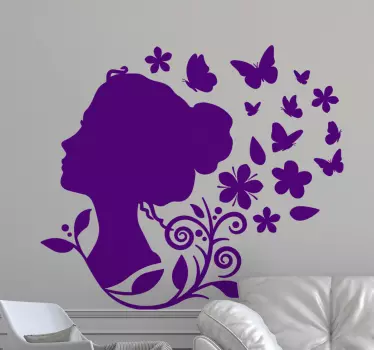 Woman flowers outline butterfly sticker - TenStickers