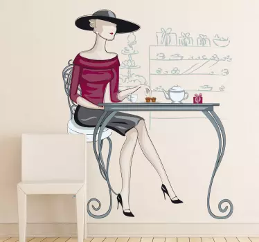 Women at cafe sticker - TenStickers