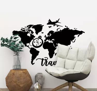 World map with personalized text map wall sticker - TenStickers