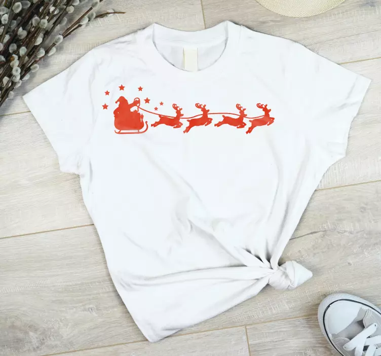 Black and White Santa Sleigh Christmas shirt - TenStickers