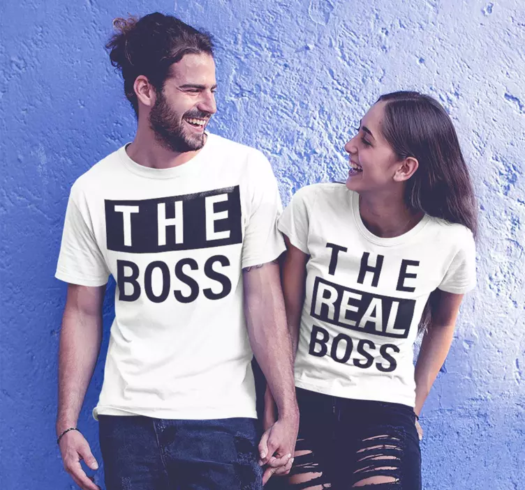 Boss and real boss text matching couple t shirt - TenStickers
