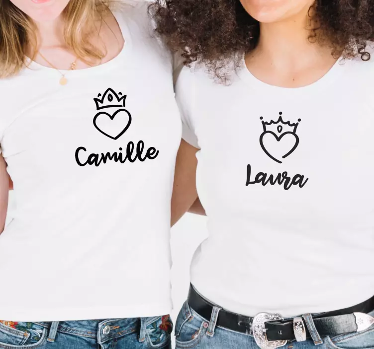 Hearts crown with name Couple t shirts - TenStickers
