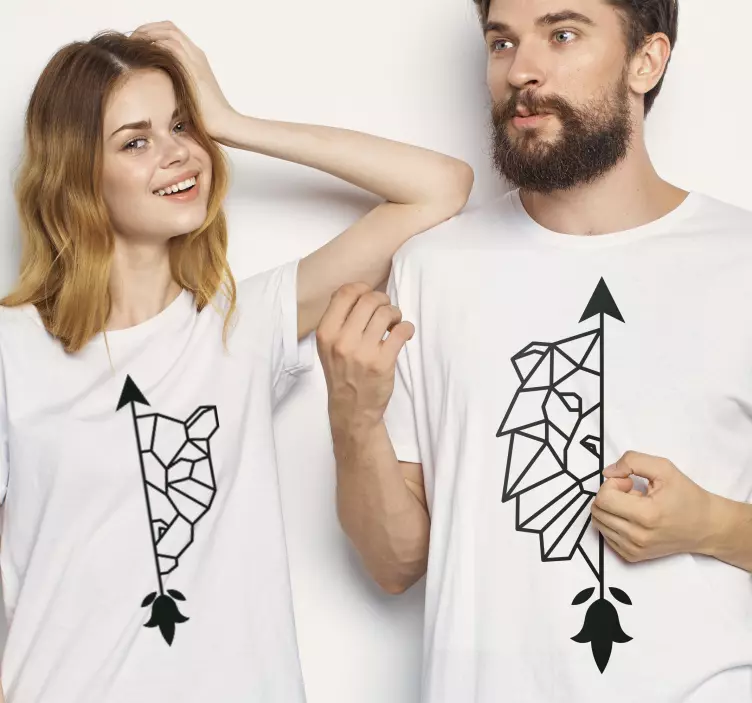 Line art geometric lions Couple t shirts - TenStickers