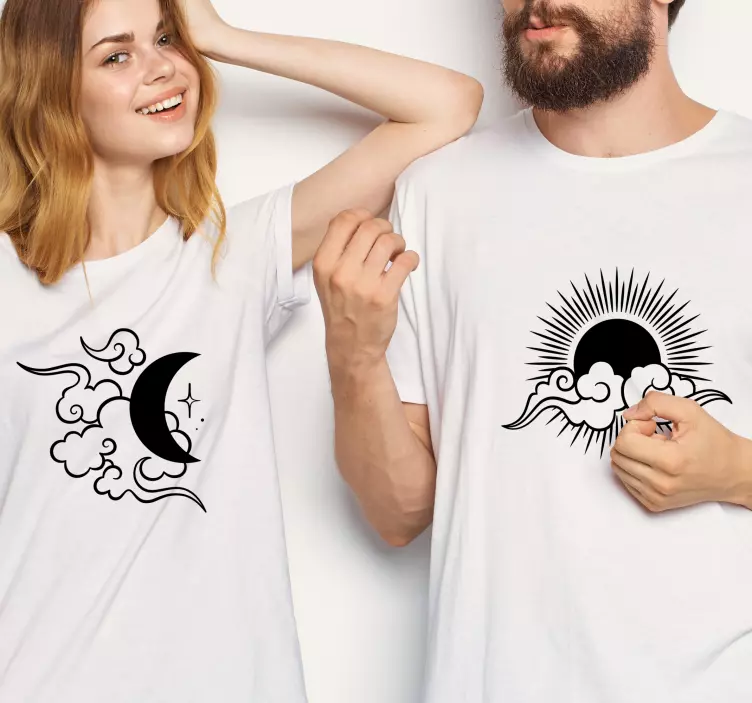 Moon, Sun and clouds Couple t shirts - TenStickers