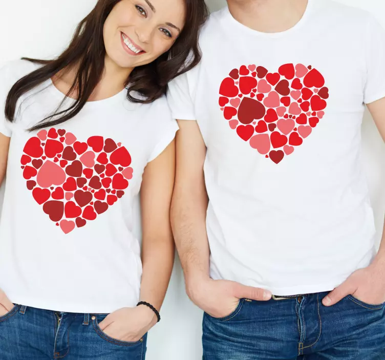 Pink and red heart shape pattern Couple shirts - TenStickers