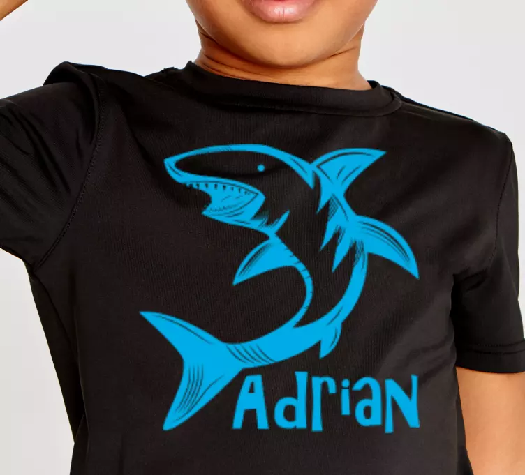 Shark silhouette with name Kids t-shirt - TenStickers