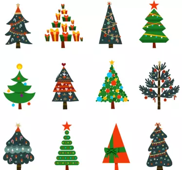 happy xmas with coloured xmas trees christmas tee shirts - TenStickers