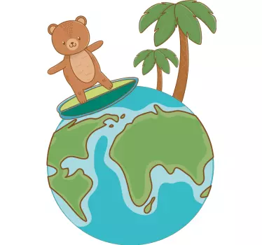 Baby t-shirt cute bear surfing globe - TenStickers