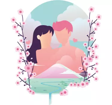 Romantic blossom love couple t-shirt - TenStickers