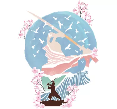 Baby t-shirt charming floral samurai design - TenStickers