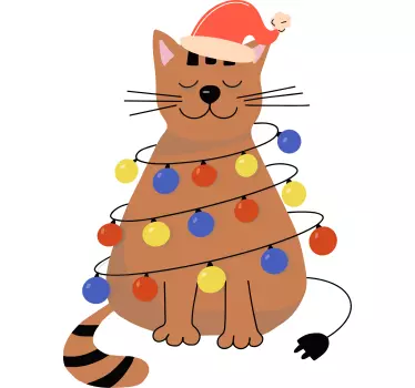 Cute cat tangled in colorful lights christmas tee shirts - TenStickers