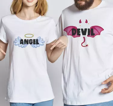 Angel and devil matching shirts for couples - TenStickers