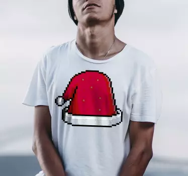 Christmas t-shirt with pixelated santa hat - TenStickers