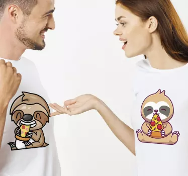Couple t-shirt cute sloths enjoying pizza - TenStickers