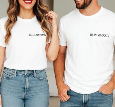 Couple t-shirt with matching roman numerals design - TenStickers