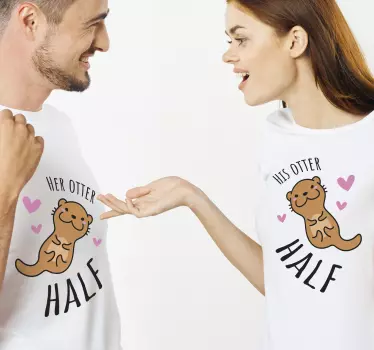 Cute otters in love with text matching shirts for couples - TenStickers