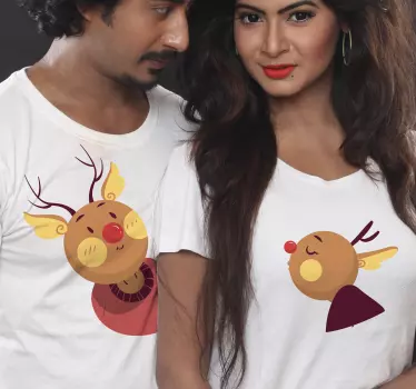 Cute reindeers in love matching shirts for couples - TenStickers