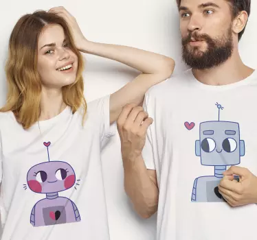 Cute robot couple couple t-shirt - TenStickers