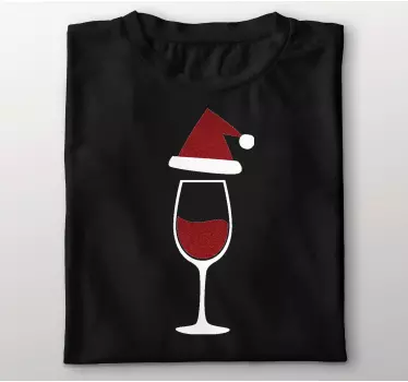 Glitter wine glass with hat christmas tee shirts - TenStickers