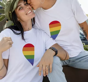 Half LGTB rainbow heart matching shirts for couples - TenStickers