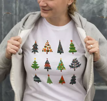 happy xmas with coloured xmas trees christmas tee shirts - TenStickers