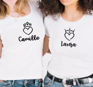 Hearts crown with name matching shirts for couples - TenStickers