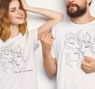 Line Art Couple Faces matching shirts for couples - TenStickers