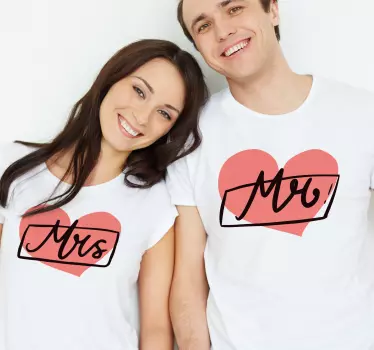 Mrs and Mr hearts matching shirts for couples - TenStickers