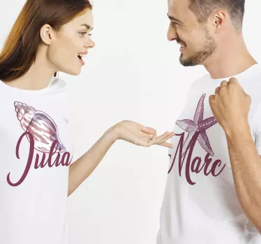 Sea theme with names couple t-shirt - TenStickers