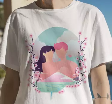 Romantic blossom love couple t-shirt - TenStickers