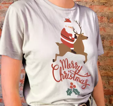 Santa claus with reindeer design christmas tee shirts - TenStickers