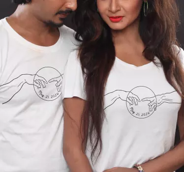 Touching Hands Line Art Couple t shirts - TenStickers