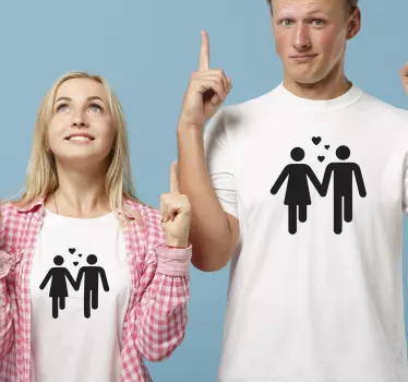 Two characters holding hands matching shirts for couples - TenStickers