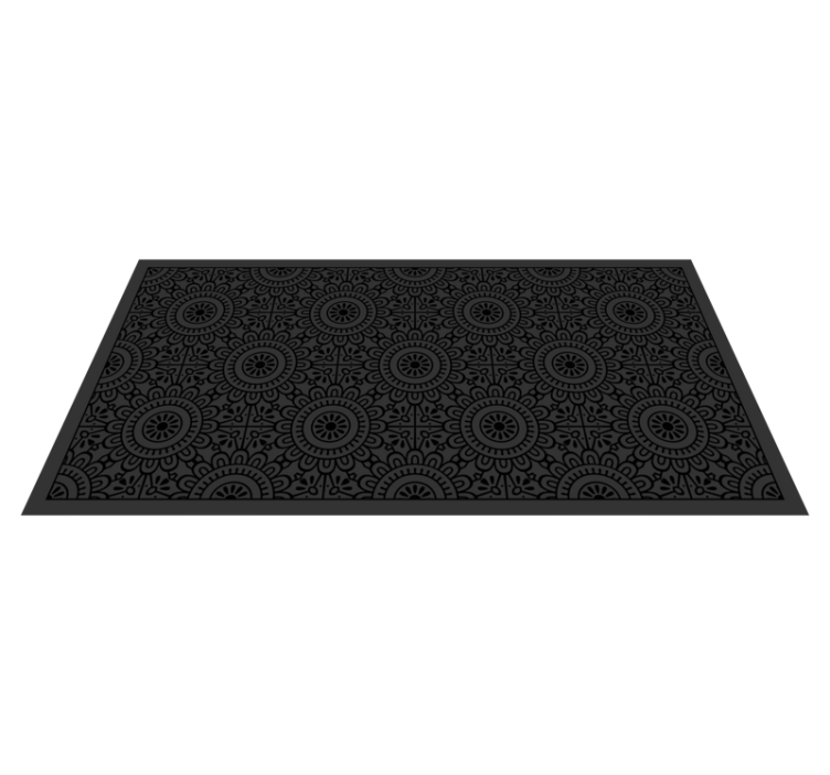 Mandala flowers  black vinyl rug - TenStickers
